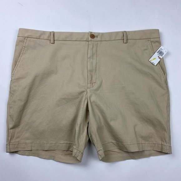 NEW Izod Saltwater Stretch Shorts Mens 42 Stretch 7" Flat Front Tan Chino - Picture 1 of 11
